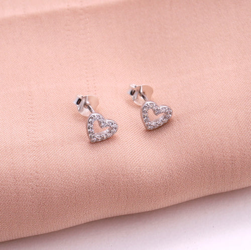 Clustdlysau Calon - Arian | I Will Always Be There For You Heart Stud Earrings - Silver