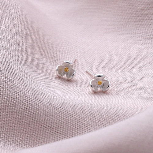 Clustdlysau Styd Blodau - Del | Flower Stud Earrings - Silver