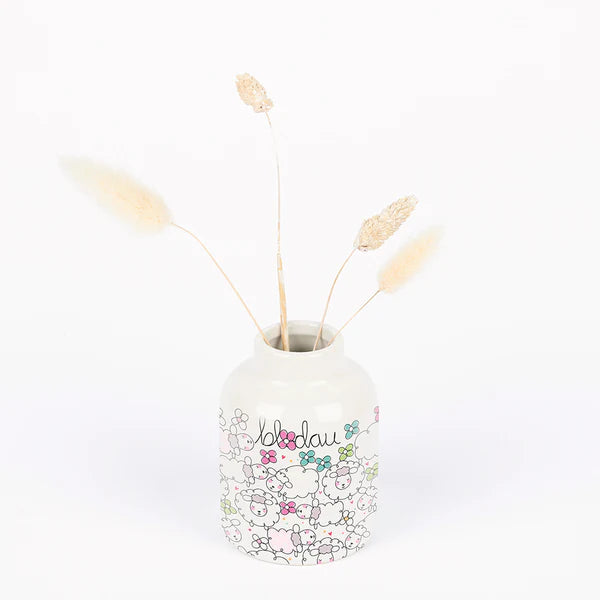 Ffiol Serameg - Blodau'r Defaid | Ceramic Vase -Sheep Flowers