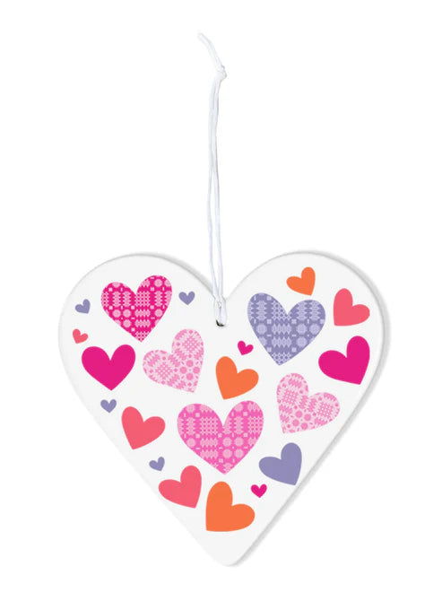 Addurn Serameg - Calonnau Brethyn | Ceramic Decoration - Tapestry Hearts