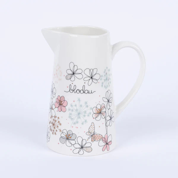 Jwg Flodau Fawr - Blodau a Glöynod Byw | Large Flower Jug - Flowers & Butterflies