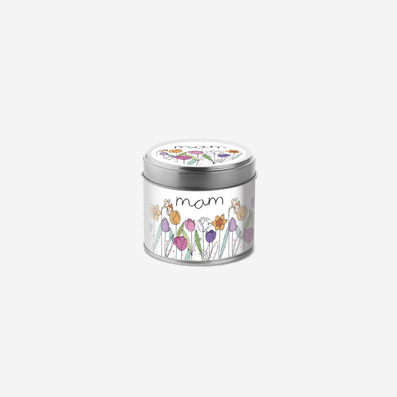 Cannwyll Bersawrus - Mam | Fragranced Tin Candle - Mam, Tulips & Daffodils.