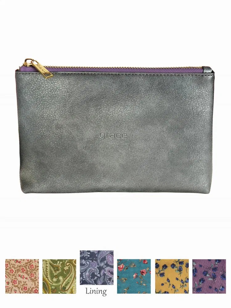 Bag Colur Pewter a Lafant  | Faux Leather Pouch "Grace" - Pewter & Lavender