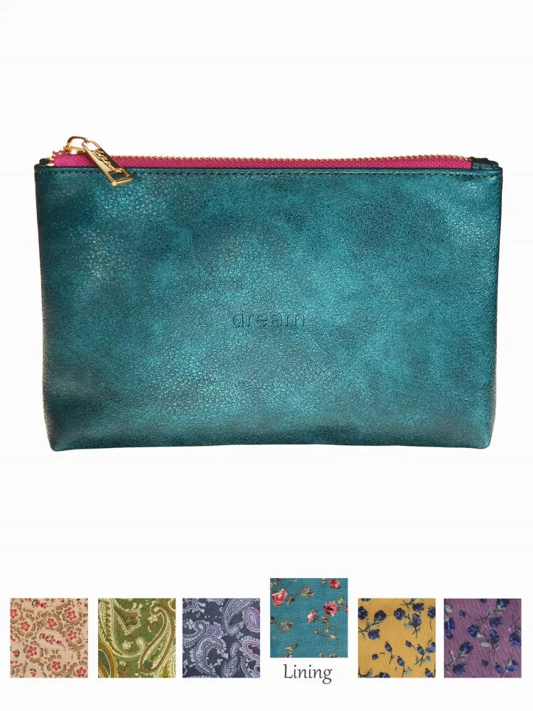 Bag Colur Gwyrddlas a Rhosyn  | Faux Leather Pouch "Dream" - Teal & Old Rose