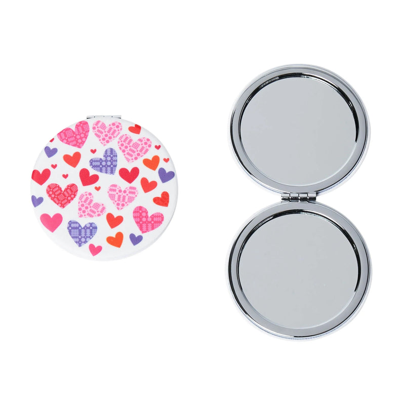 Drych Poced - Calonnau Brethyn | Pocket Mirror - Tapestry Hearts