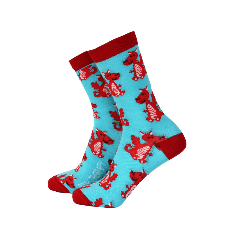 Sanau Bambŵ Merch - Draig Fach | Womens Bamboo Socks - Little Dragon