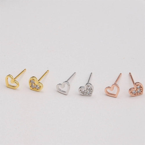 Clustdlysau Styd Cariad - Arian | With Love Stud Earrings - Silver