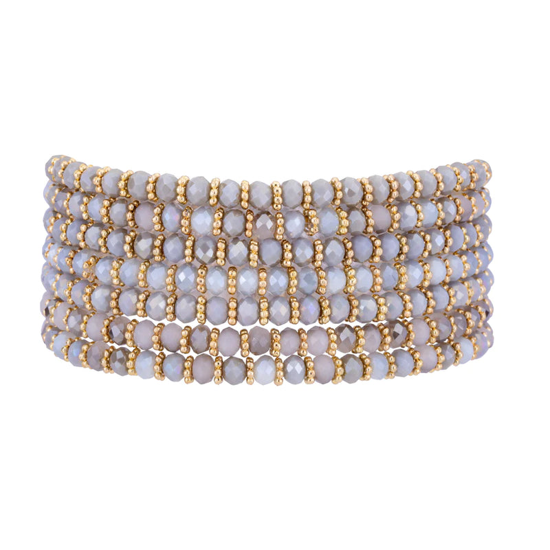 Breichledi Ymestyn Crisial | Venus Crystal Elasticated Bracelets - Gold & Grey