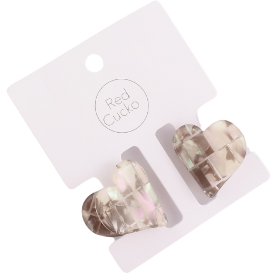 Set o 2 Crafanc Gwallt Bychan | Set of 2 Mini Hair Claws - Heart Grey