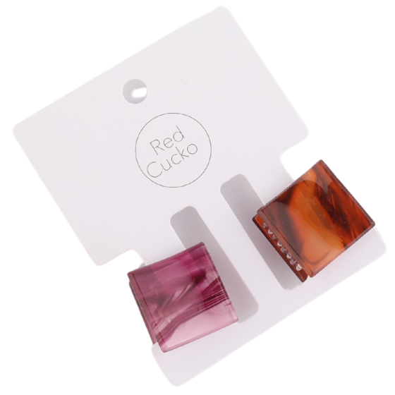 Set o 2 Crafanc Gwallt Bychan | Set of 2 Mini Hair Claws - Square Brown Purple