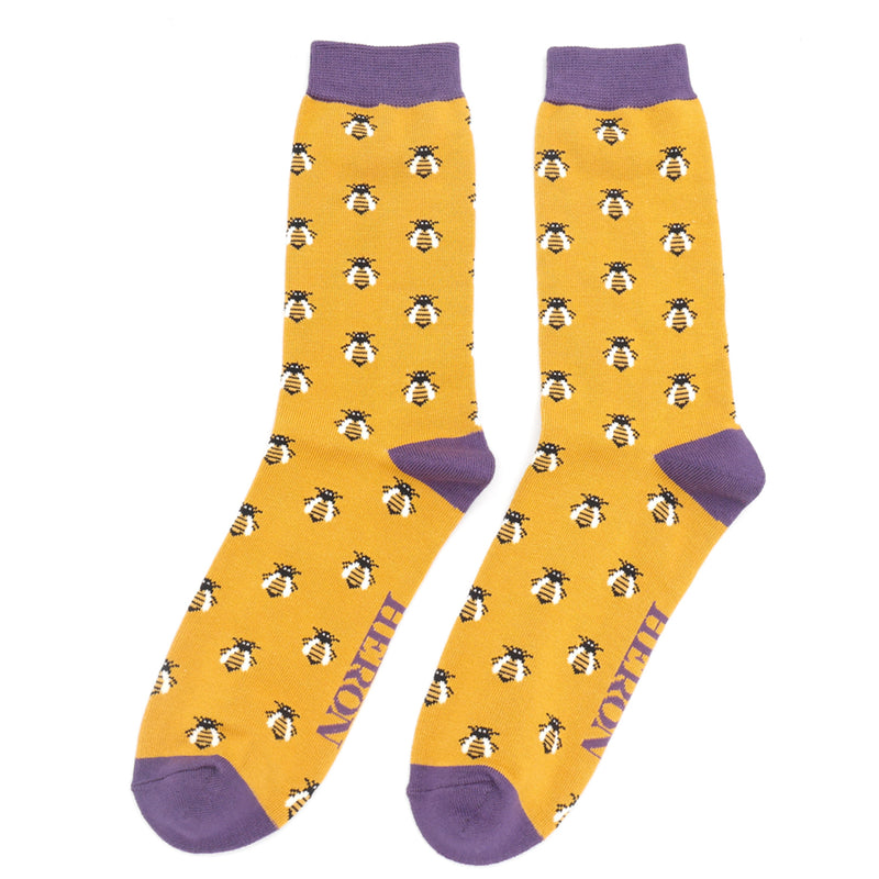 Sanau Dynion - Gwenyn | Mr Heron Mens Socks - Honey Bees Yellow