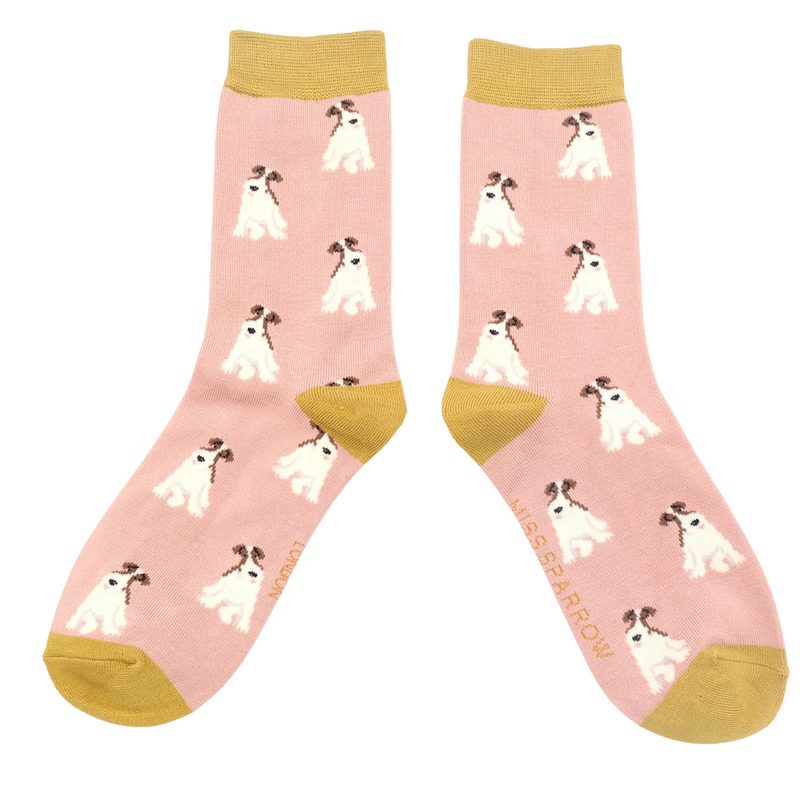 Sanau - Teriar | Miss Sparrow Socks - Fox Terriers Dusky Pink