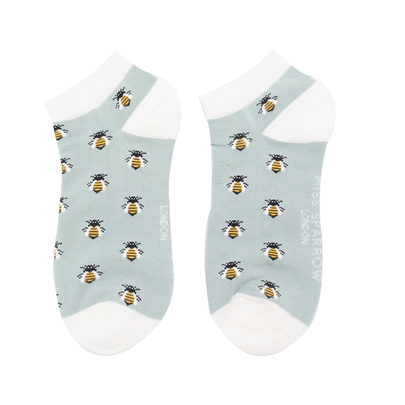 Sanau Treinyrs - Gwenyn | Miss Sparrow Trainer Socks - Honey Bees Powder Blue