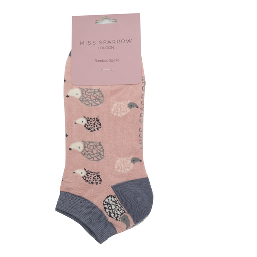 Sanau Treinyrs - Draenogod | Miss Sparrow Trainer Socks - Hedgehogs Dusky Pink