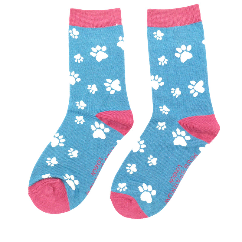 Sanau - Pawennau | Miss Sparrow Socks - Paw Prints Denim