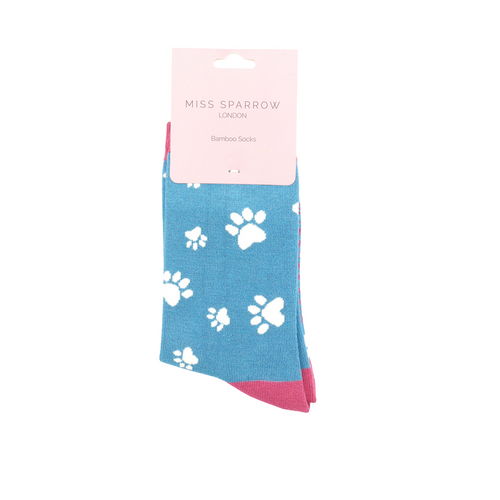 Sanau - Pawennau | Miss Sparrow Socks - Paw Prints Denim