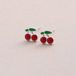 Clustdlysau Styd Ceirios - Lyfli | Cherries Stud Earrings - Silver