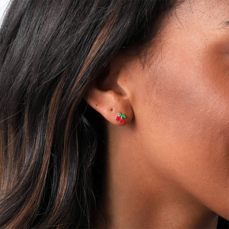 Clustdlysau Styd Ceirios - Lyfli | Cherries Stud Earrings - Silver