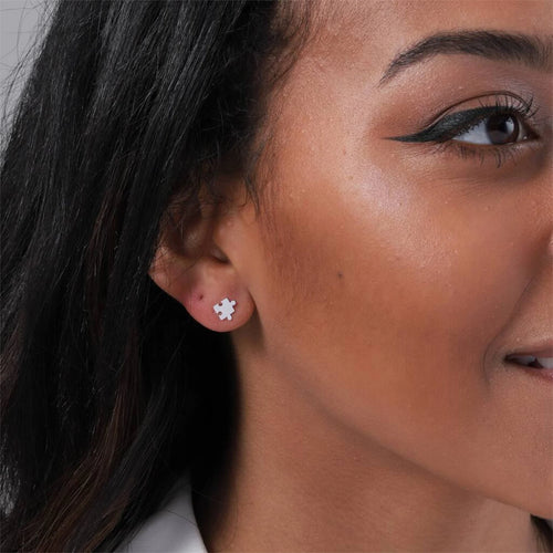 Clustdlysau Styd Jigso - Ti a Fi | Jigsaw Stud Earrings - Silver