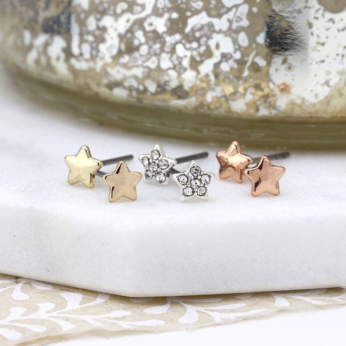 Set o Dri Clustdlysau Sêr | Triple Star Earring Set