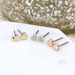 Set o Dri Clustdlysau Calonnau | Triple Heart Earring Set