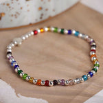 Breichled Gleiniau Gwydr Lliwiau'r Enfys | Silver Plated and Rainbow Glass Bead Bracelet