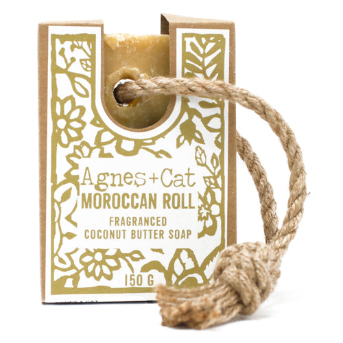 Sebon ar Gortyn | Agnes & Cat Soap on a Rope – Moroccan Roll