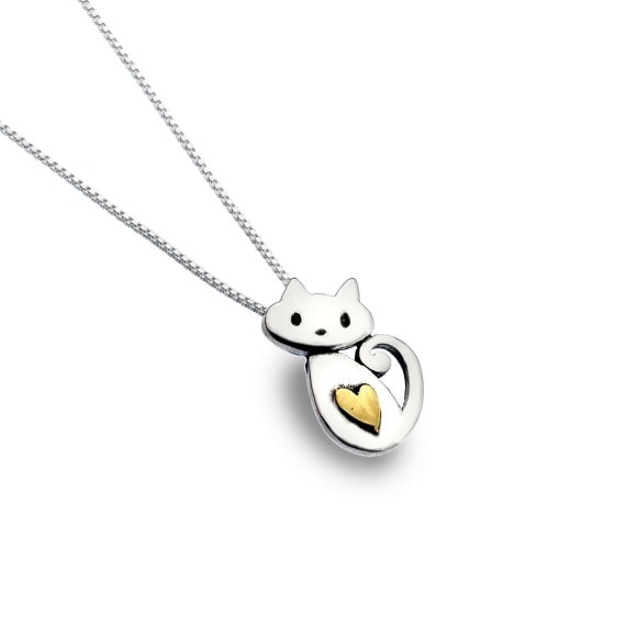 Cadwyn Cath Fach Arian Arian | Silver Kitten Necklace