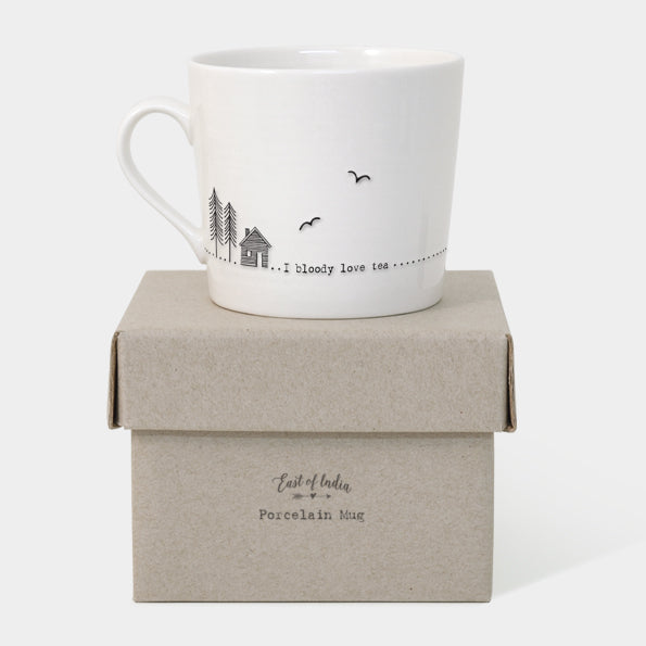 Mwg Borslen | Porcelain Mug - I Bloody Love Tea