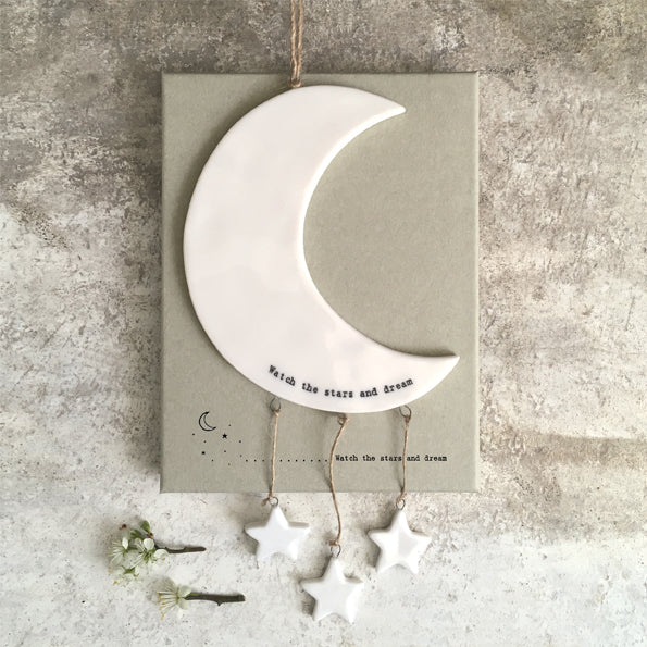 Addurn Lleuad a Sêr | East of India Porcelain Mobile Moon & Stars