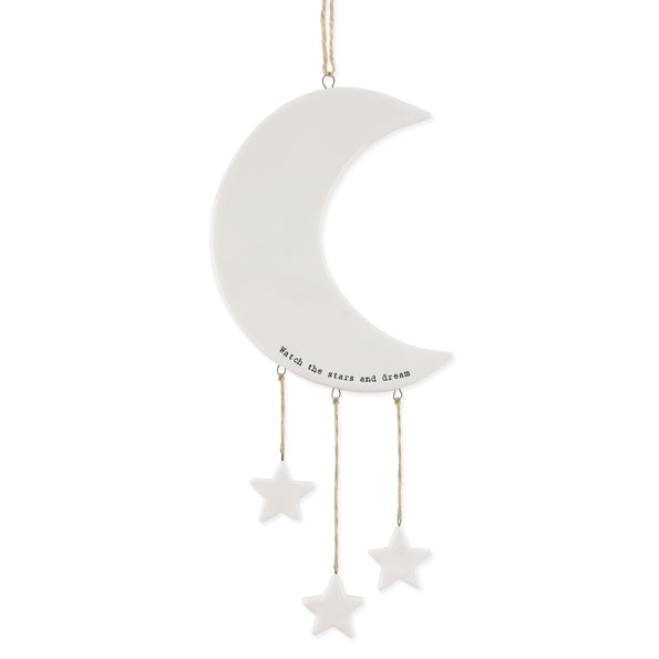 Addurn Lleuad a Sêr | East of India Porcelain Mobile Moon & Stars