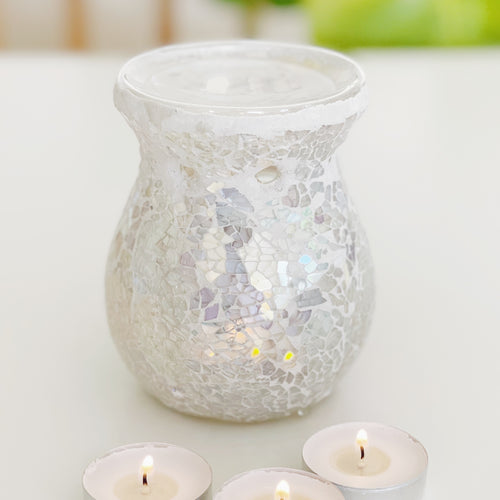 Llosgwr Olew | Oil Burner - White Iridescent Crackle