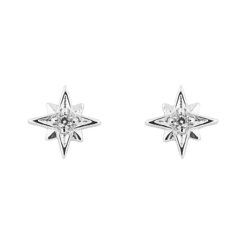 Clustdlysau Styd Arian | Sterling Silver Stud Earrings - CZ Starburst
