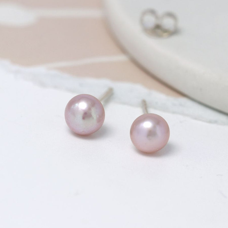 Clustdlysau Styd Arian | Sterling Silver Studs - Pink/Purple Pearl