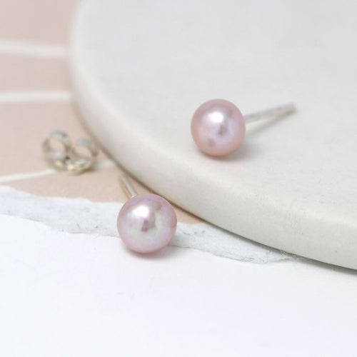Clustdlysau Styd Arian | Sterling Silver Studs - Pink/Purple Pearl