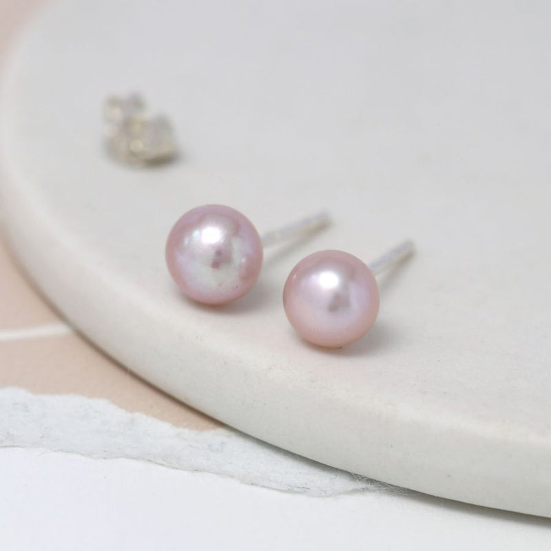 Clustdlysau Styd Arian | Sterling Silver Studs - Pink/Purple Pearl