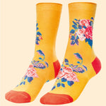 Sanau Ffêr Powder | Powder Ankle Socks - Floral Vines Mustard
