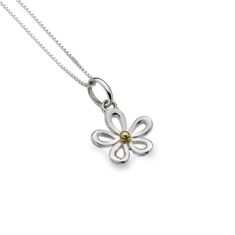Cadwyn Blodyn Arian | Daisy Cut Out Silver & Brass Necklace