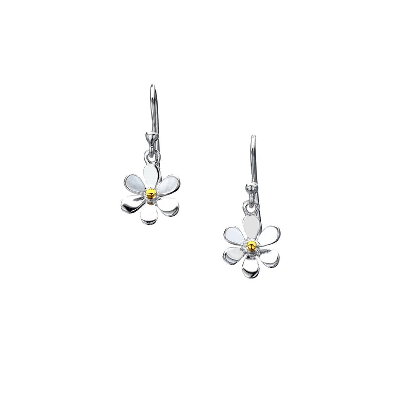 Clustdlysau Llygad y Dydd Arian | Daisy Silver & Brass Earrings