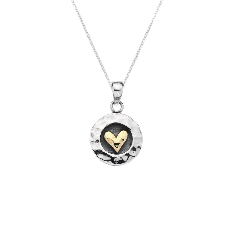 Cadwyn Calon Mewn Cylch Arian | Heart in Circle Silver & Brass Necklace