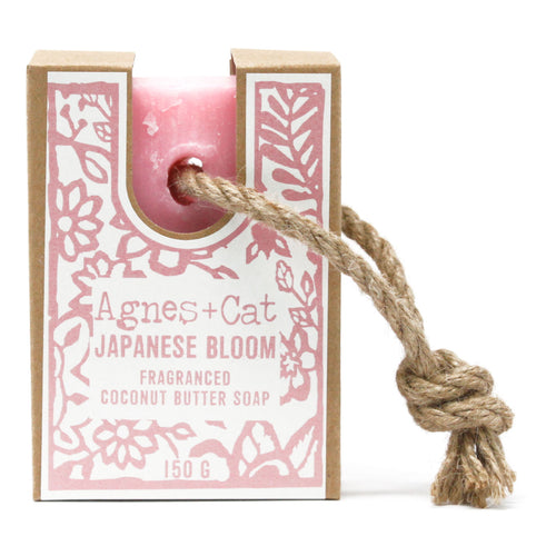 Sebon ar Gortyn | Agnes & Cat Soap on a Rope – Japanese Bloom