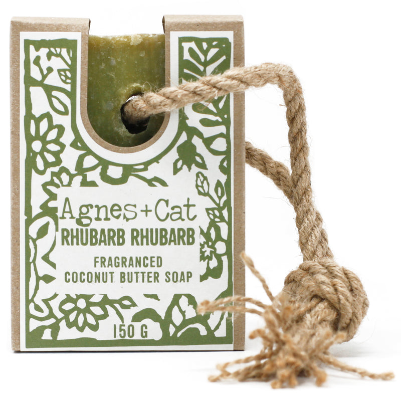 Sebon ar Gortyn | Agnes & Cat Soap on a Rope – Rhubarb Rhubarb