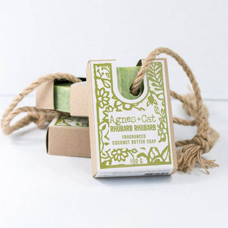 Sebon ar Gortyn | Agnes & Cat Soap on a Rope – Rhubarb Rhubarb
