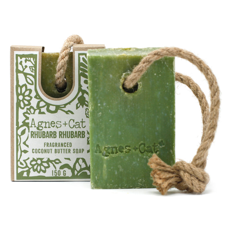 Sebon ar Gortyn | Agnes & Cat Soap on a Rope – Rhubarb Rhubarb