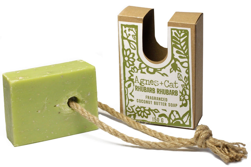 Sebon ar Gortyn | Agnes & Cat Soap on a Rope – Rhubarb Rhubarb