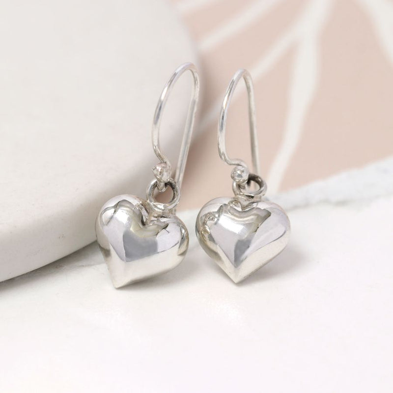 Clustdlysau Arian | Sterling Silver Earrings - Small Puffed Heart