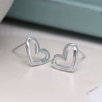 Clustdlysau Styd Arian | Sterling Silver Studs - Irregular Heart