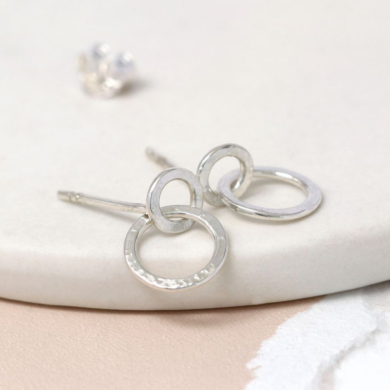 Clustdlysau Styd Arian | Sterling Silver Studs - Circle on Circle