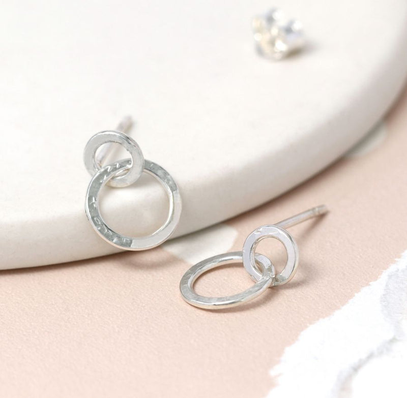 Clustdlysau Styd Arian | Sterling Silver Studs - Circle on Circle