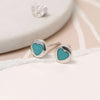 Clustdlysau Styd Arian | Sterling Silver Studs - Turquoise Heart in Circle